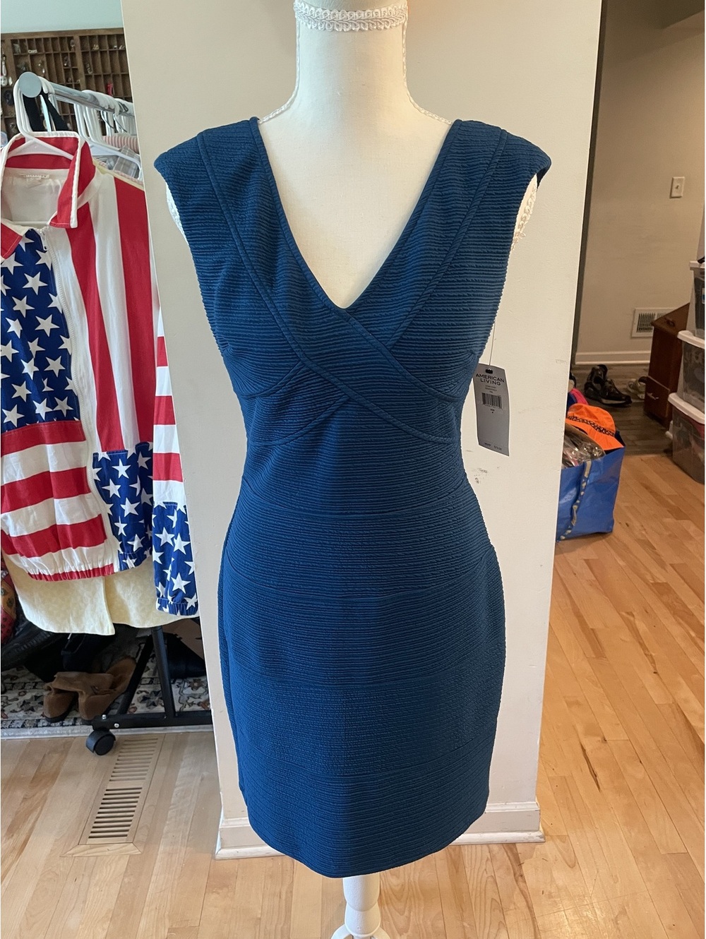 Deadstock American Living Teal Textured Sleeveless Dress Size 4